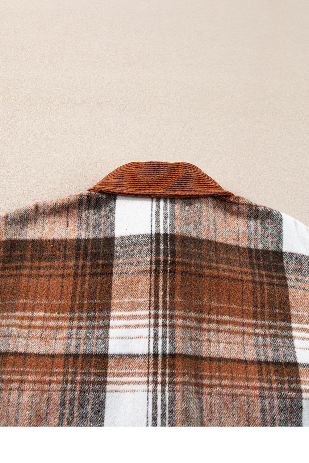 Cinnamon Plaid Corduroy Patchwork Chest Pocket Shacket