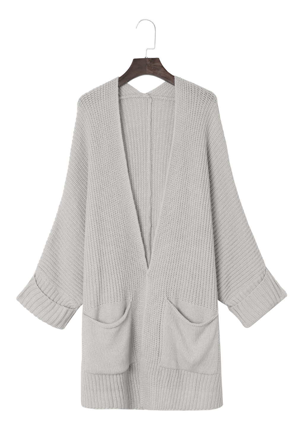 Gray Oversized Fold Over Sleeve Open Front Cardigan