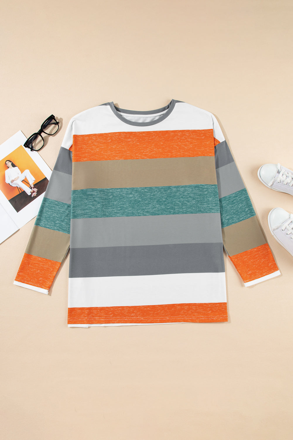 Green Stripe Plus Size Colorblock Pullover Top