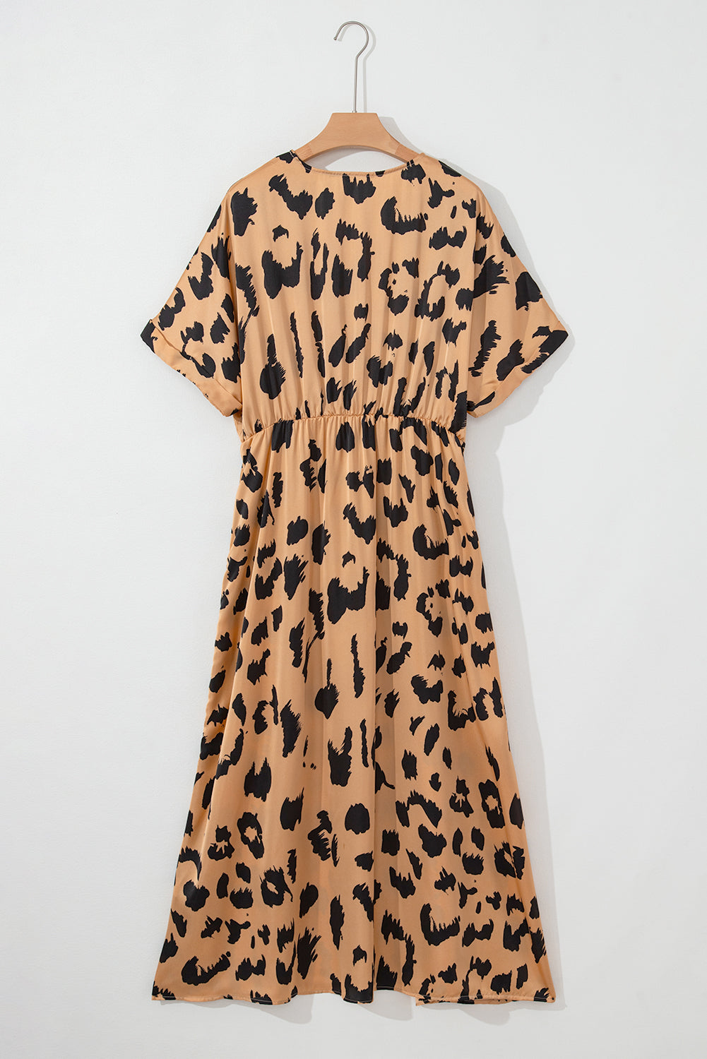 Khaki Leopard V Neck High Waist Buttoned Plus Maxi Dress